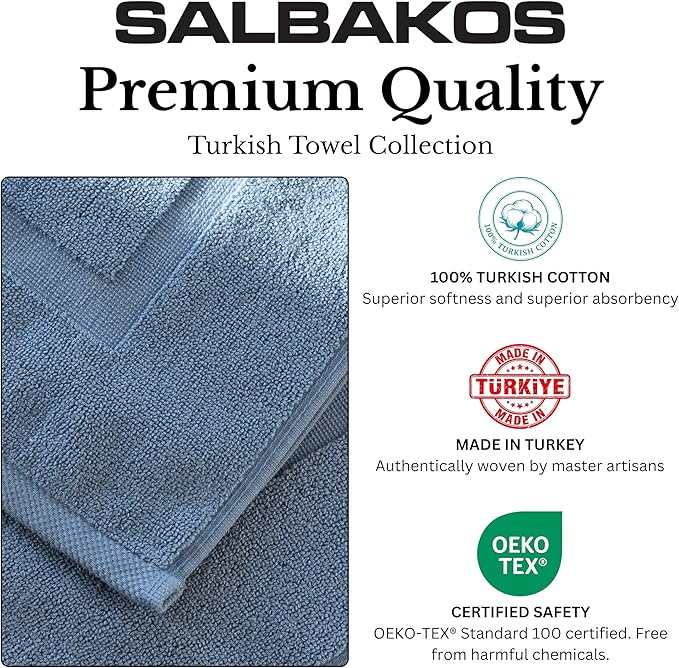 SALBAKOS 100% Turkish Cotton Bath Mat Set 2-Piece - 20x34 inch, Hotel & Spa Collection, Soft, Absorbent, Long Lasting, Durable Bathroom Rugs | Made in Turkey (Blue, 2 Bath Mats)