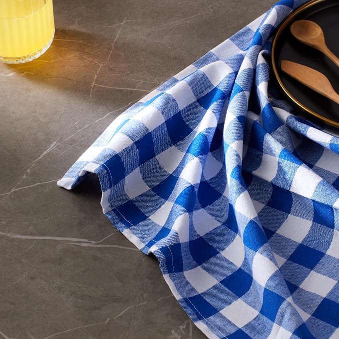 Cloth Napkins Set of 12, 100% Cotton Dinner Napkins 18x18 Inch, Soft Absorbent Gingham Check Napkin for Restaurant, Table Décor, Reusable Washable for Everyday Use - Blue/White