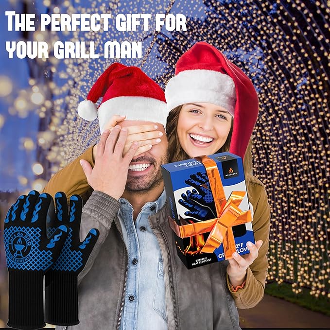 BBQ Grill & Oven Gloves 1472°F Heat Resistant – Fireproof, Non-Slip Silicone Mitts for Grilling, Smoking & Baking – Extra-Long Protection – Includes Storage Case & Luxury Gift Box | Pro Series