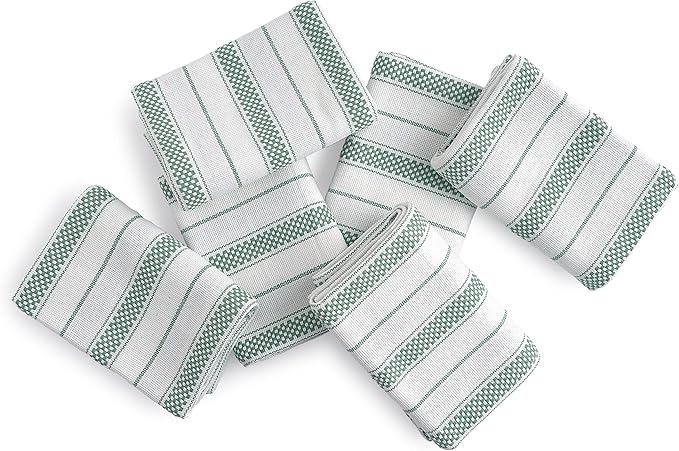 Kitchen Towels Set – Pack of 6 (20’’ x 30’’) Extra Large Premium Cotton Dish Towels for Kitchen – Chain Stripe Towels – Absorbent – 100% Cotton – with Hanging Loop – Green