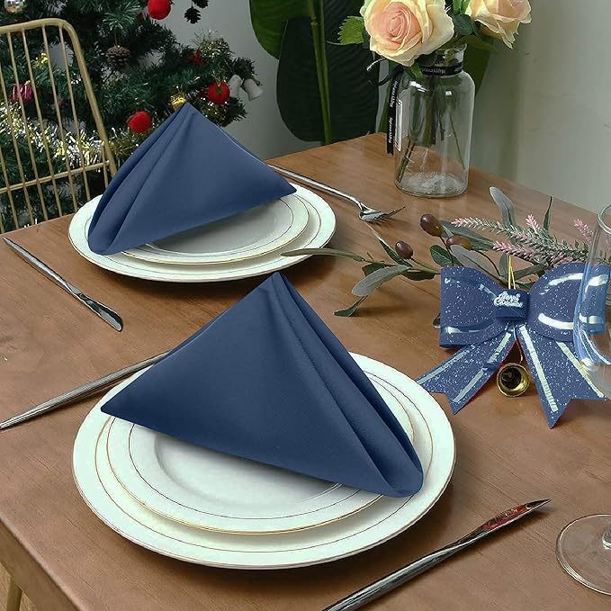 Ruvanti Cloth Napkins Set of 6, 18x18 Inches Napkins Cloth Washable, Soft, Durable, Absorbent, Cotton Blend. Table Dinner Napkins Cloth for Hotel, Lunch, Restaurant, Wedding Parties - Ocean Blue