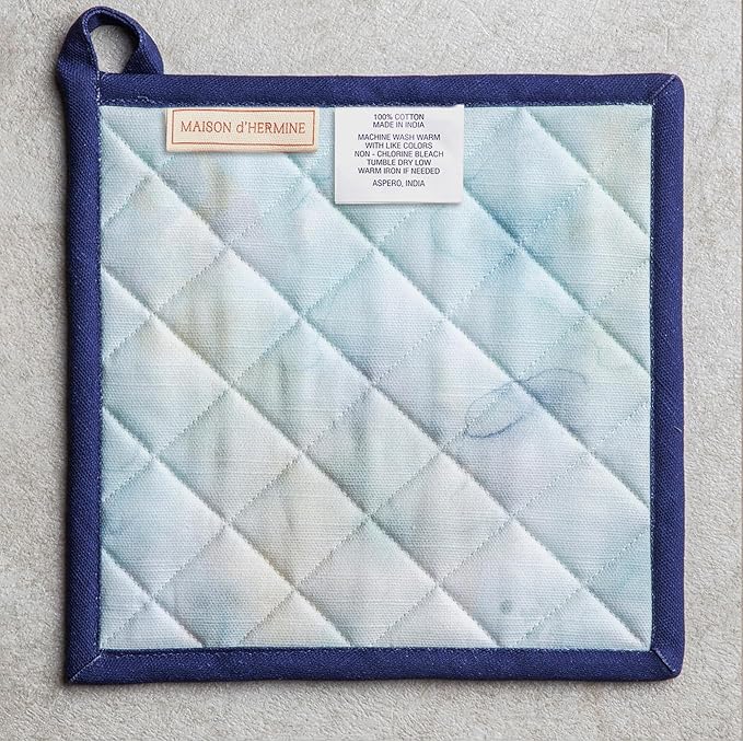 Maison d' Hermine Pot Holders 100% Cotton Heat Resistant Potholders 8" x 8" Hot Pads with Loop Cooking Baking Gifts for Mothers Day Handling Hot Pans Spring/Summer (Pack of 2, Lazy Summer Days)