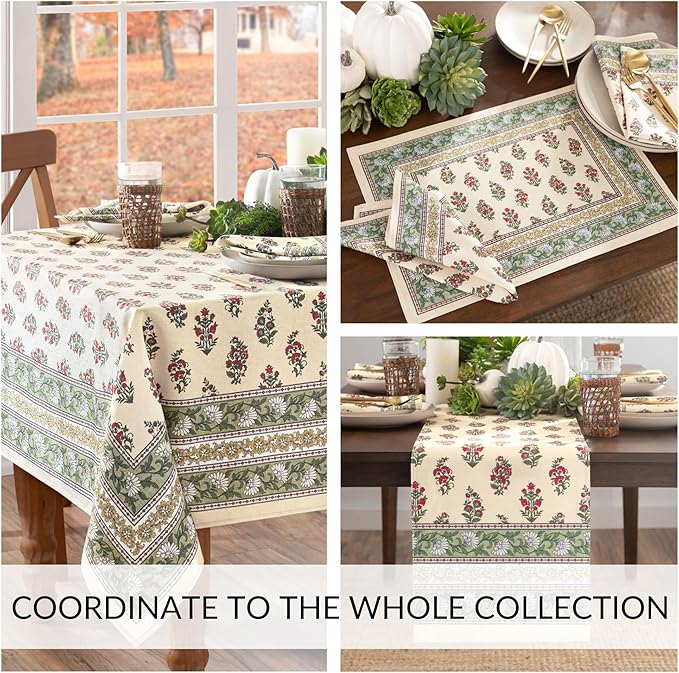 Elrene Home Fashions Nomad Harvest Block Print Fall/Thanksgiving Console Centerpiece or Table Runner, 13"x70"