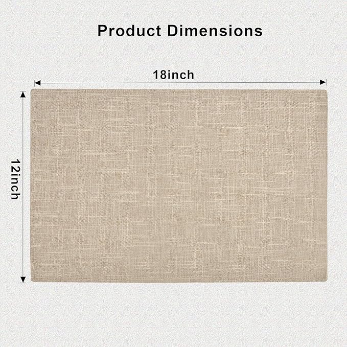 SLKQG Beige Linen Fabric Placemats Set of 4, Heat Resistant & Machine Washable Double-Layered Cloth Placemats for Dining Table, Indoor/Outdoor Use, Non-Slip Kitchen Table Mats (4, Beige Cream)