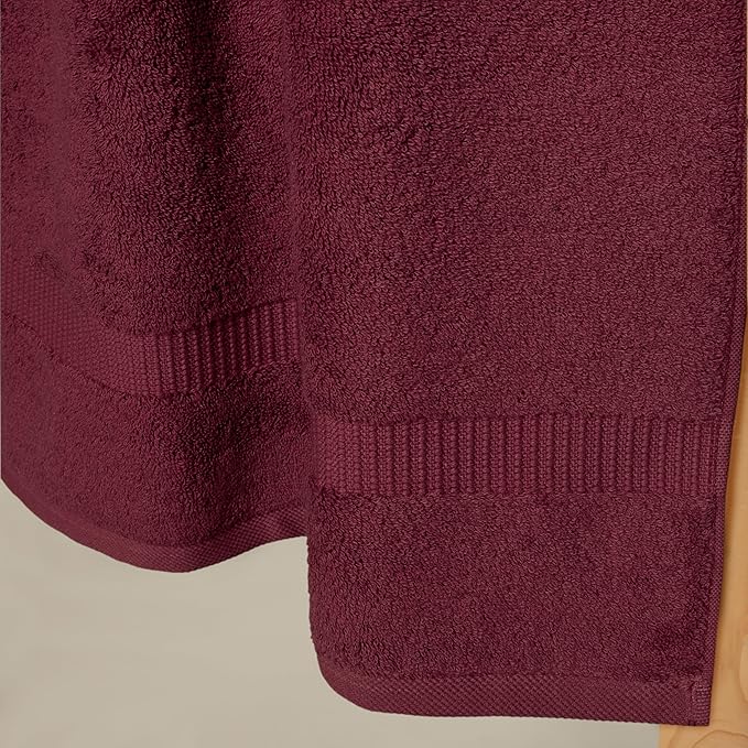 SALBAKOS 100% Turkish Cotton Bath Towel Set of 4 27x54 inch | Heirloom Quality | Hotel & Spa Collection | Ultra Soft, Super Absorbent, Long Lasting Bath Towels | Made in Turkey (Wine, 4 Bath Towels)