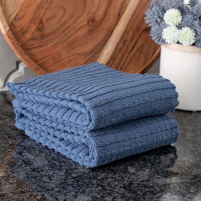 Ritz Royale Collection 100% Combed Terry Cotton, Highly Absorbent, Oversized Kitchen Towel Set, 28" x 18", 2-Pack, Solid, Federal Blue