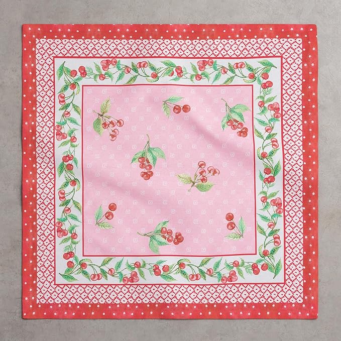 Maison d' Hermine Cloth Napkins Set of 4 100% Cotton Everyday Reusable Square Napkins Cloth Washable Dinner Party Wedding Restaurant Gifts for Mothers Day Spring/Summer (Pink Cherries, 18" x 18")