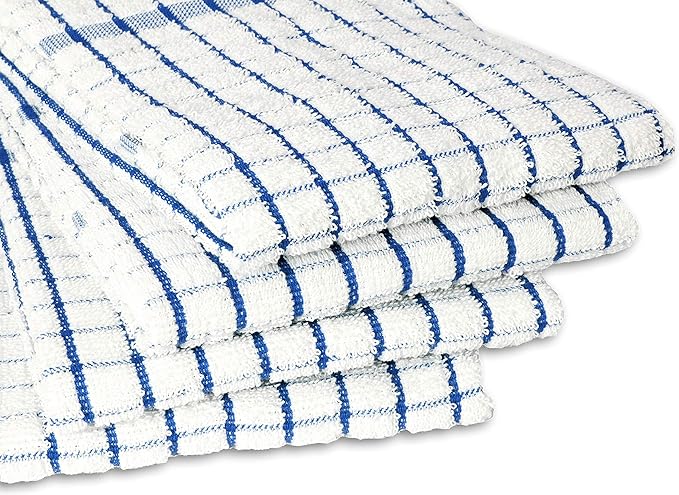 AMOUR INFINI Kitchen Towels Set of 4 - Highly Absorbent, Super Soft Terry Cotton 20x28 Inch Dish Towels with Hanging Loop - Hand & Tea Towels for Cleaning & Drying Dishes (Blue)