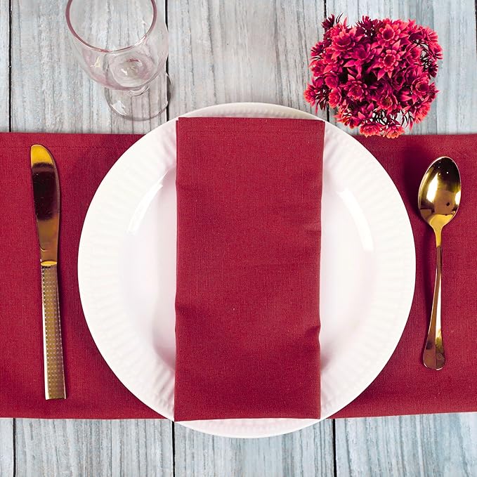 FINGERCRAFT Dinner Cloth Napkin Cotton Linen Blend 12 Pack Natural Premium Quality, Mitred Corner for Every Day Use Pre Shrunk and Good Absorbency 20x20 inch Easter Color Tango Red