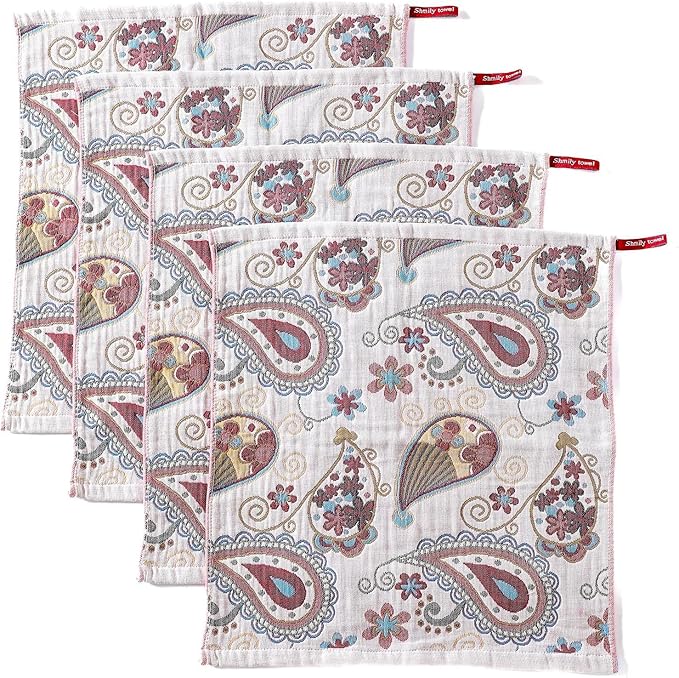Kitchen Dish Towels for Drying 100% Cotton,Ultra Absorbent Quick Drying Thick Reusable Cleaning Decorative Tea Towels with Hanging Loop,Reversible Boho Pretty Hand Towels,Floral,4 Pack