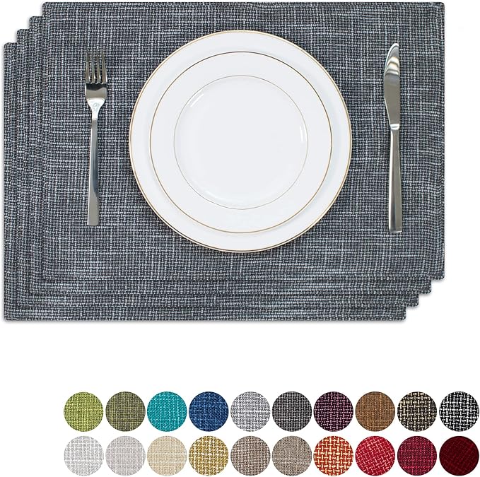 Kevin Textile Table Mats Set of 4 Heat Resistant Washable Placemats for Parties Buffet Dinner, 13 x 19 inches, Dark Grey