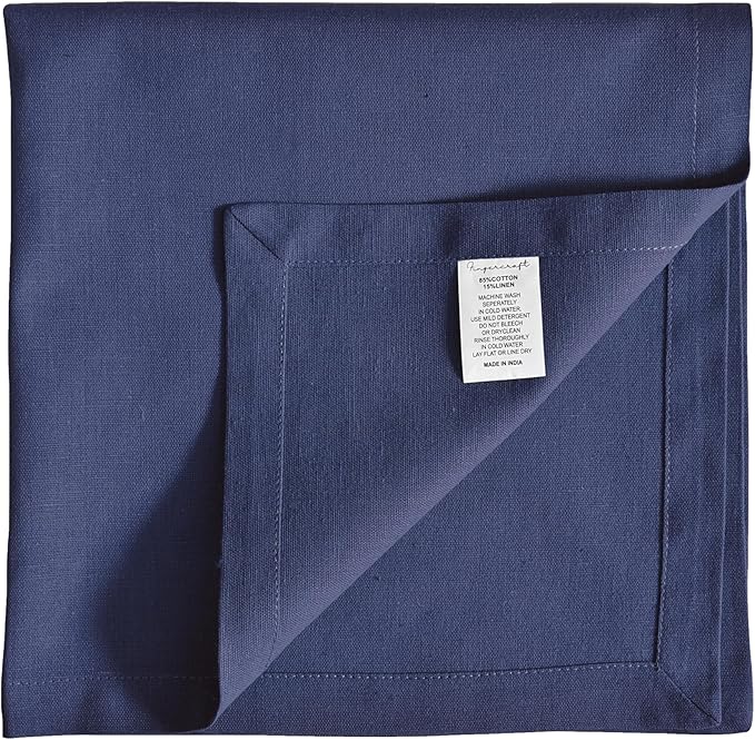 FINGERCRAFT Dinner Cloth Napkins, Cotton Linen Blend Mitered Corner Napkins Cloth 12 Pack Natural Premium Quality for Every Day Use, Parties, Easter, Weddings, 18x18 inch Bellwether Blue