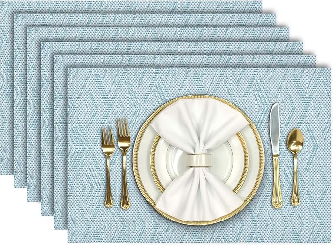 Aofmee Placemats Set of 6, Heat Resistant Place Mats, Washable Durable PVC Table Mats, Woven Vinyl Plastic Placemats for Dining Table, Non-Slip Stain Resistant Kitchen Table Placemats, Easy to Clean