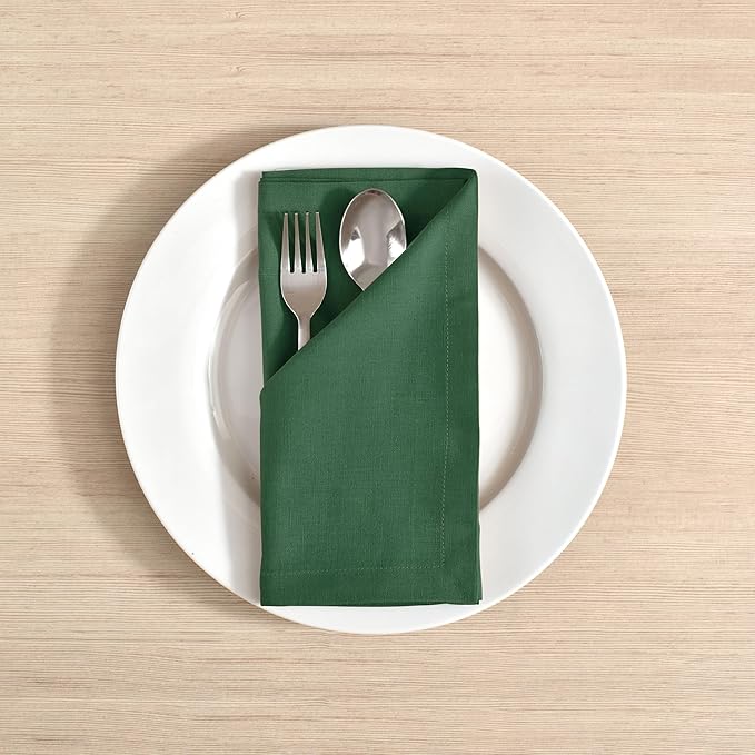 FINGERCRAFT Dinner Cloth Napkin Cotton Linen Blend 12 Pack Natural Premium Quality Mitred Corner for Every Day Use Pre Shrunk and Good Absorbency 18x18 in Easter Color Eden Green