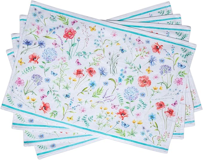 Maison d' Hermine Placemats Set of 4 100% Cotton Washable Cloth Place Mats Reusable Table Mats for Kitchen Dining Party Wedding Gifts for Mothers Day Spring/Summer (Just Floral, 13" x 19")