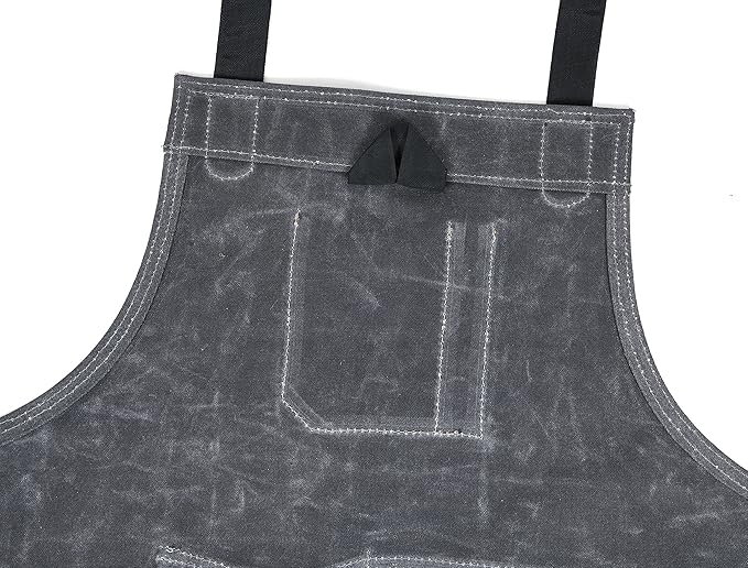 One Size Fits Utility Apron | Adjustable Cross-Back Straps | Multi-Use Shop Apron With Tool Pockets By Aaron Leather Goods (Grey, Canvas Leather)