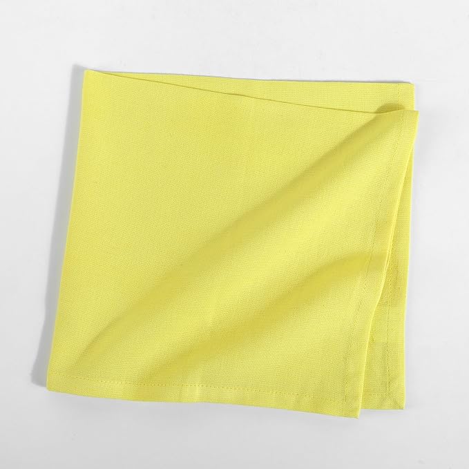 Cloth Napkins Dinner Washable Set of 4 in Cotton Linen Fabric Premium Quality, Mitered Corners for Reusable Every Day Use Pre Shrunk and Good Absorbency Christmas Cloth Napkins (Pack of 4, Lemon)