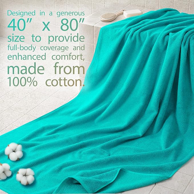 Cotton Paradise 100% Cotton 40x80 Oversized Bath Sheet, Extra Large Turkish Bath Towels for Bathroom, Turquoise Bathsheet