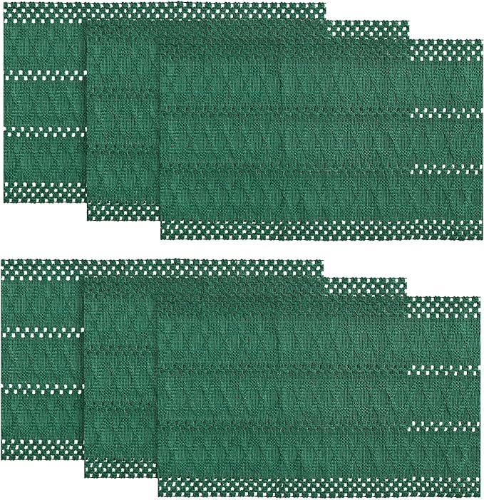 Artoid Mode Dark Green Farmhouse Woven Rustic Hollow Placemats Set of 6,12x18 Inch Seasonal Holiday Table Mats Party Kitchen Dining Decoration