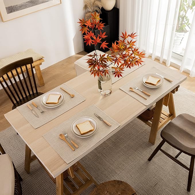 Kevin Textile Table Mats Set of 4 Heat Resistant Washable Placemats for Parties Buffet Dinner, 13 x 19 inches, Light Beige