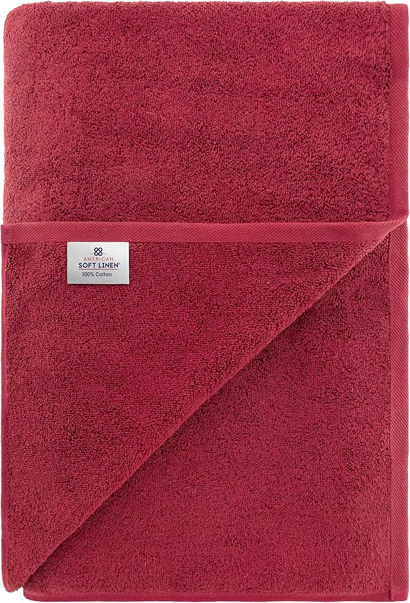 American Soft Linen 100% Cotton 600 GSM Turkish 40x80 Oversized Bath Towel Sheet, Extra Large Adult Towels for Bathroom, Bordeaux Red Bath Sheet