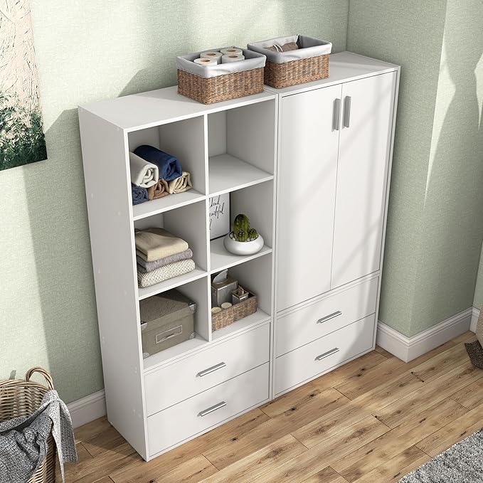 Homes: Inside + Out Apexa 2-Drawer Wooden Stackable Storage Drawers, Small Food Pantry Cabinet, Cajonera De Madera, Underbed Drawer Dorm Teen Room Decor & Bedroom, Home Office, Kitchen, White