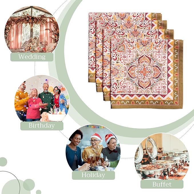 Maison d' Hermine Cloth Napkins Set of 4 100% Cotton for Thanksgiving Christmas Decorations Everyday Reusable Square Fall Napkins Cloth Washable Dinner Party (Damask, 20"x20")