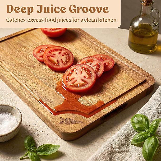 EDELHAUS Cutting Boards for Kitchen (Set of 3) Beeswax Finished Acacia Wood Cutting Board, Mineral Oil Free Wooden Cutting Boards non Toxic with Juice Groove, Non-Slip Feet, Charcuterie Boards