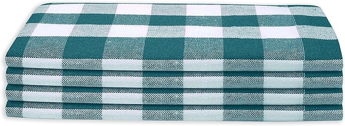 Cloth Napkin 100% Cotton Set of 4 Decorative Gingham Buffalo Check Plaid Washable Table Napkins for Dining, Home, Wedding, Banquet - Teal White (18”X18”)