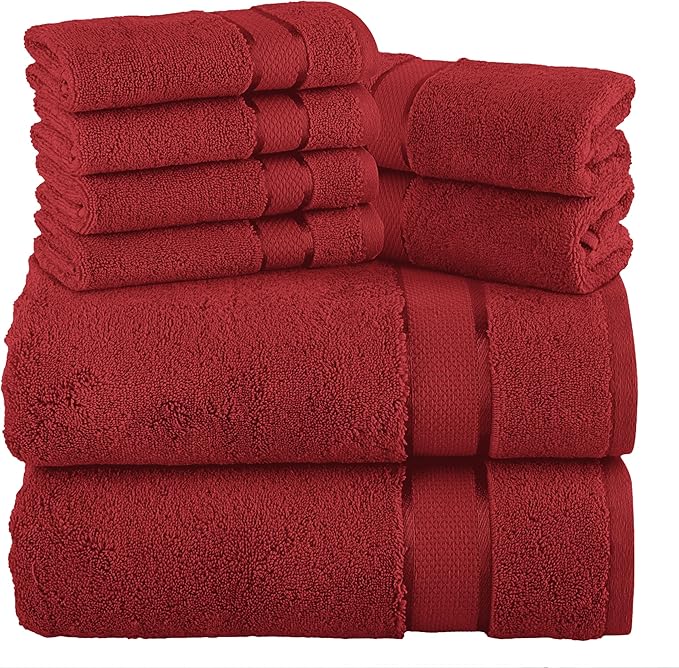 Elegant Comfort Premium Cotton 8-Piece Towel Set, Includes 4 Washcloths, 2 Hand Towels and 2 Bath Towels, 100% Turkish Cotton - Highly Absorbent and Super Soft Towels for Bathroom, Burgundy