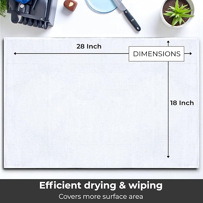 Highly Absorbent Cotton Dish Towels for Drying - Set of 6 White Kitchen Towels - 18"X28" Lint Free Waffle Weave Cloth Linen Hand Bathroom Bulk Dishtowels