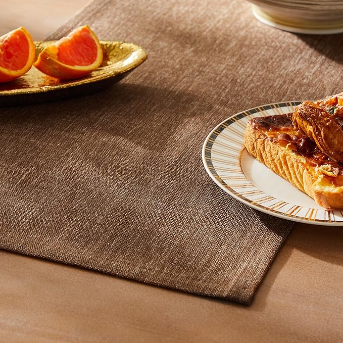 ZeeMart Rustic Cotton Linen Table Runner, 13x108 Inches Brown, Farmhouse Style Brown Table Runners 108 Inches Long, Washable Kitchen Dining Table Decoration for Home Party Decor