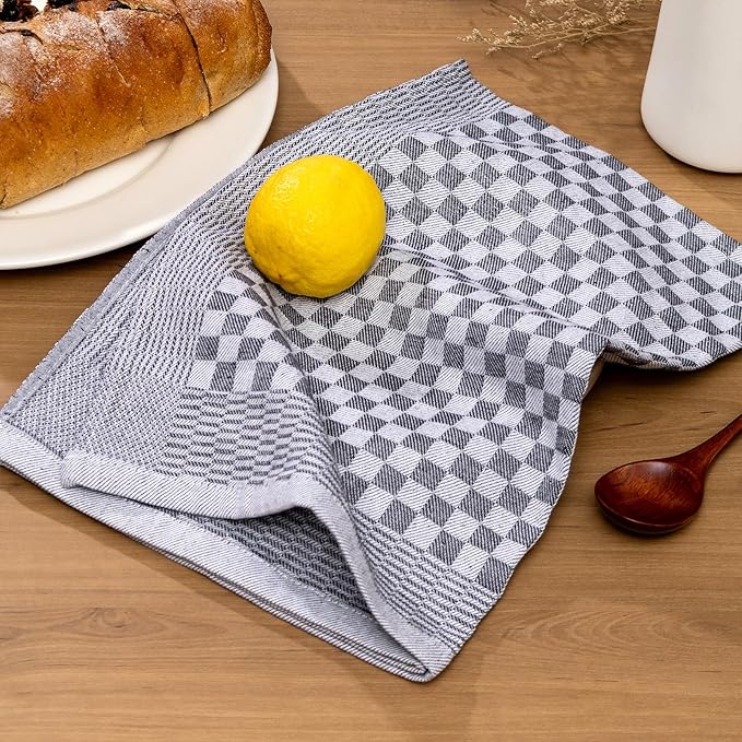 4-Pack Cotton Kitchen Towels - 18 x 27.5 Inch Large Dish Cloths - Checkerboard Design Flat Weave Tea Towels - Highly Absorbent, Lint Free, Non-Shrink & Durable Commercial Grade