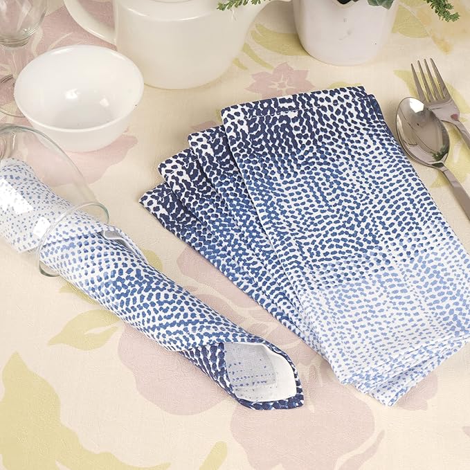 FINGERCRAFT Cloth Napkins, Set of 12 Cotton Linen Blend Printed Dinner Napkins Cloth Mitered Corner Perfect for Parties Dinners Weddings Cocktail Christmas Easter 20x20 Blue Ombre