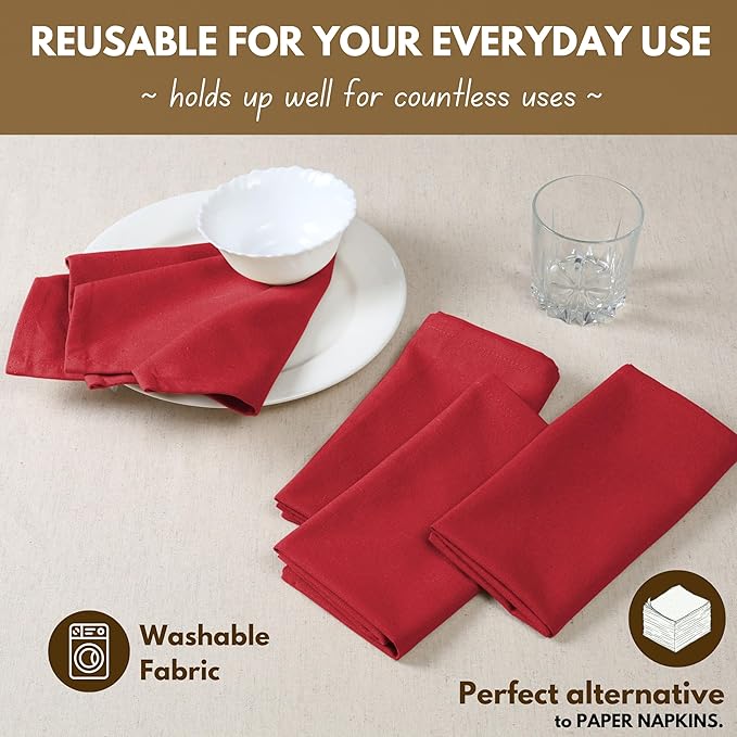 Native Fab Cloth Napkin Set of 12, 100% Cotton, Washable, Reusable Dinner Cloth Napkin 17x17 inches, Table Decor Napkins for Dinner, Events, Red