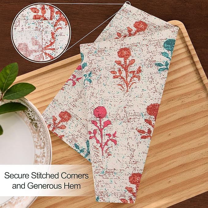 Ruvanti Cloth Napkins Set of 12, 18x18 Reusable Napkins Cloth Washable, Soft & Durable Table Napkin, Poly Cotton Fabric Dinner Napkins for Parties, Christmas, Thanksgiving, Weddings - Block Print
