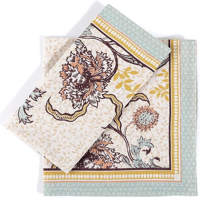 FINGERCRAFT Cloth Napkins, Set of 12 Cotton Linen Blend Printed Dinner Napkins Cloth Mitered Corner Perfect for Parties Dinners Weddings Cocktail Christmas Easter 20x20 Royal Bloom
