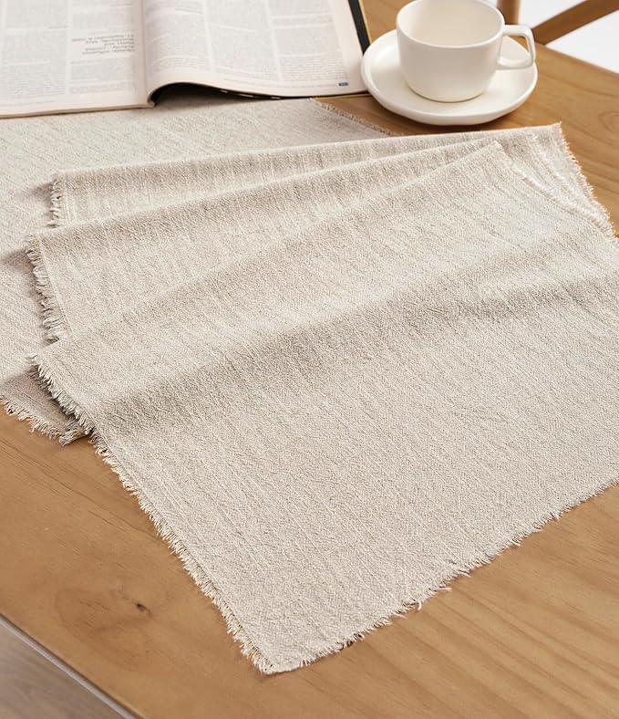 Vitalizart Beige Table Runner 14 x 90 Inches Long Slub Texture Cotton Linen Table Runner for Rustic Home Decorations Dining Room Wedding Decor Reception Bridal Shower Thanksgiving Christmas