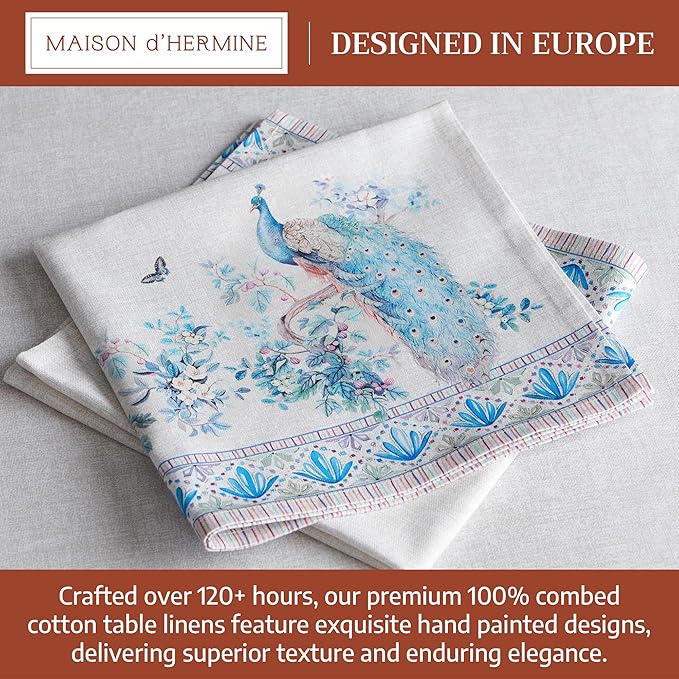 Maison d' Hermine Napkin 100% Combed Cotton Premium Cloth Napkin Decorative Washable Napkins Set of 4 for Home, Kitchen, Dining, Cocktail Parties & Camping - Peacock Utopia (20”X20”)