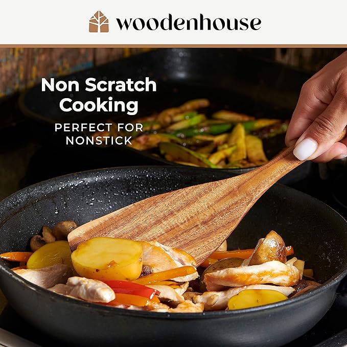 Wooden Spoons for Cooking – Wooden Kitchen Utensils Set, 6 Pcs Teak Wood Utensil Set – Comfortable Grip Non–Stick Wooden Cooking Utensils