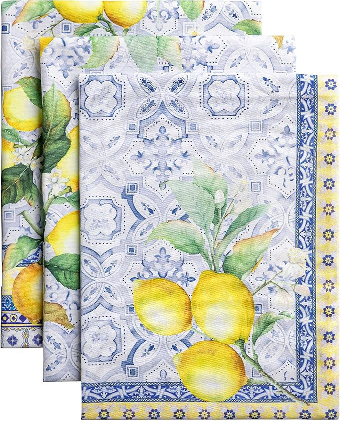 Maison d' Hermine Kitchen Towels Set of 3 100% Cotton 27.50" x 20" Reusable Cloth Tea Dish Towels Absorbent with Hanging Loop for Kitchen Gifts for Mothers Day Spring/Summer (Citrus)