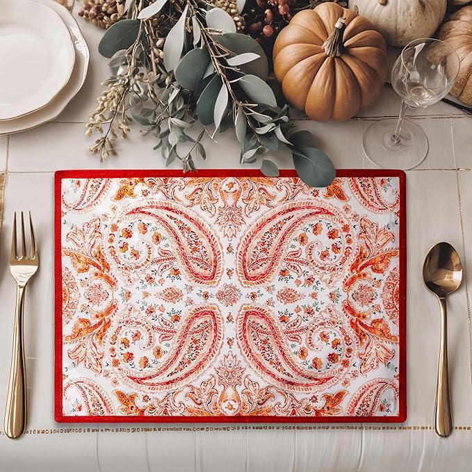 Maison d' Hermine Placemats Set of 4 100% Cotton Washable Cloth Place Mats, Reusable Table Mats for Thanksgiving Christmas Decorations Kitchen Dining Party Wedding Restaurant (Orient, 13" x 19")