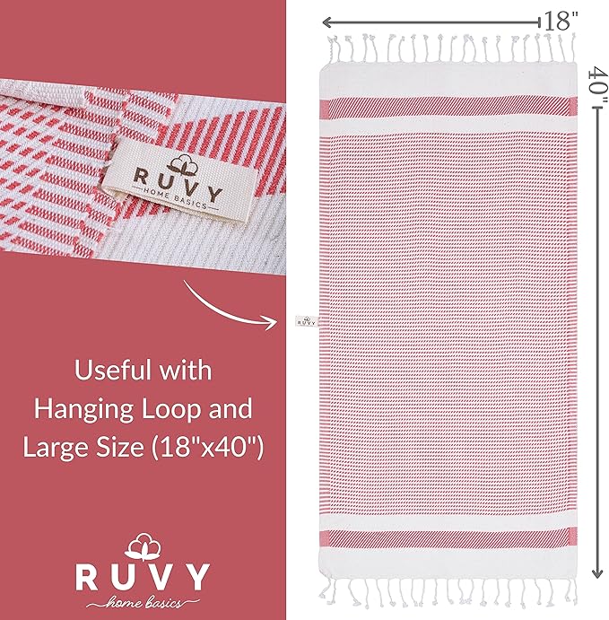 Ruvy Home Basics Turkish Hand Towels for Bathroom Set of 4 | 18"x40", Cotton | Decorative Towel for Bathroom, Kitchen, Dishcloth, Tea, Yoga, Face, Gym - Coral