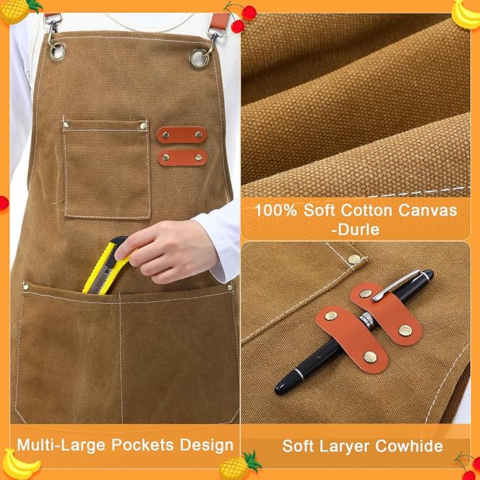 Toulite 4 Pack Canvas Chef Apron for Men with Adjustable Strap Cross Back Cotton Barber Apron with Pocket, 26 x 30''