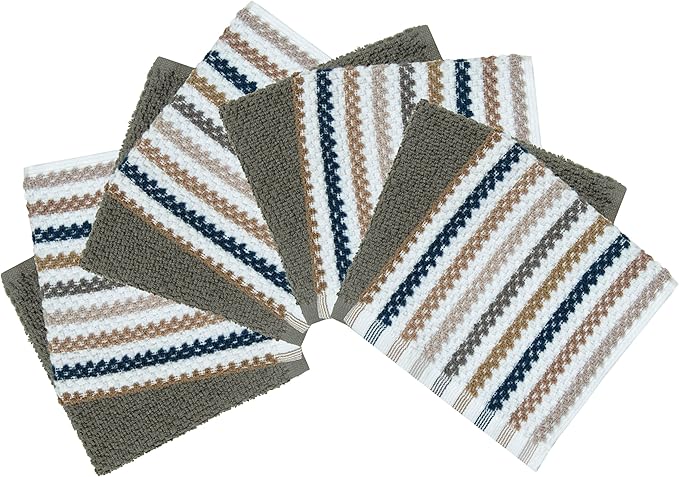 Bumble Premium Dish Cloths Towel 12"x12" | 100% Natural Ring Spun Cotton Tea Towel Set | 430 GSM | Highly Absorbent & Soft Dish Towels | 8 Pack - 4 Popcorn Wide Striped & 4 Solid Kitchen Towels - Gray