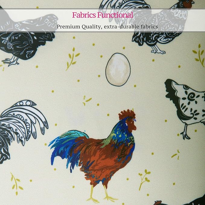RosieLily Rooster Apron Cute Chicken Apron for Women Beige with Pockets for Cooking Baking Gardening Gifts