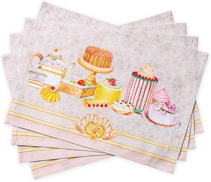 Maison d' Hermine Place Mats 100% Combed Cotton Premium (13 Inch x 19 Inch) Decorative Cloth Place Mat Washable Dinner Placemat, Dinner, Wedding & Dining, Pastries (Set of 4)