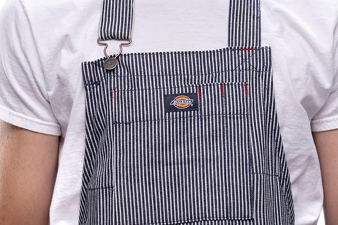 Dickies 6-Pocket Chef and Shop Work Apron, Durable Cotton Canvas, Fully Adjustable Straps, Leg Split, Machine Washable, Blue and White Hickory Stripe