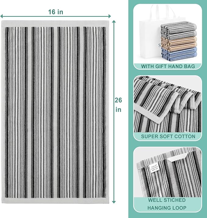 SALAS Kitchen Dish Towels for Drying Dishes, Large Cotton Kitchen Towels, Stripped Terry Dish Cloths, Thick Highly Absorbent Towel Sets with Hanging Loop, 16" X 26", 6 Packs Multi-Color