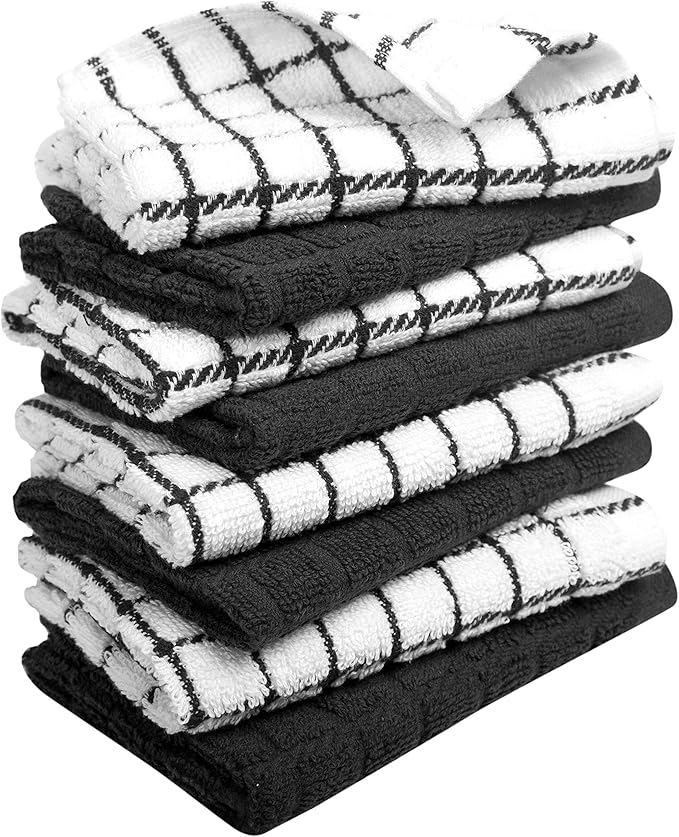 Bumble Dish Cloths (8 Pack) | 12" x 12" | 100% Cotton Kitchen Towels | 405 GSM | Soft, Highly Absorbent & Durable Dish Towels for Kitchen | Black
